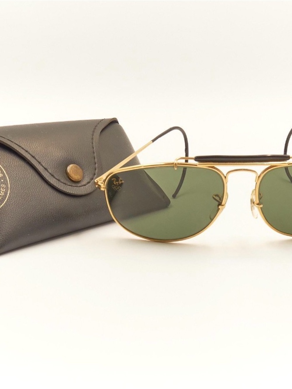 Ray-Ban Gold Frame Sunglasses with Green Lenses and Black Case
